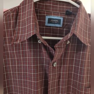 Arrow Plaid Long Sleeve Shirt Brown/ White Crisp Clean Business Casual Buttons